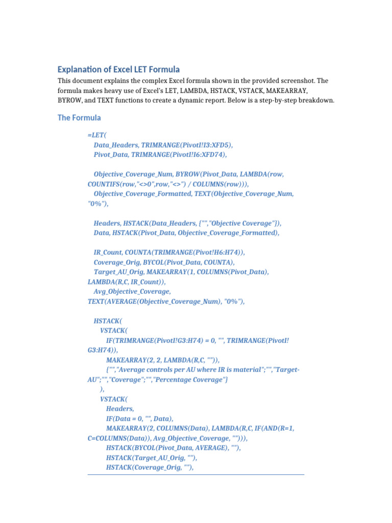 Dynamic Excel LET Formula Breakdown | PDF | Mathematics | Applied ...