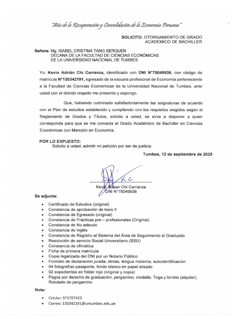 Solicito Otorgamiento de Grado | PDF