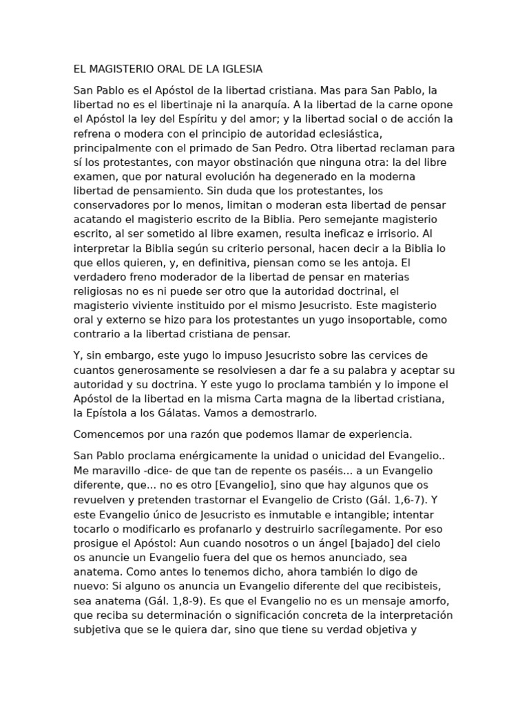 El Magisterio Oral de La Iglesia Alma Niña | PDF | Pablo el apóstol ...