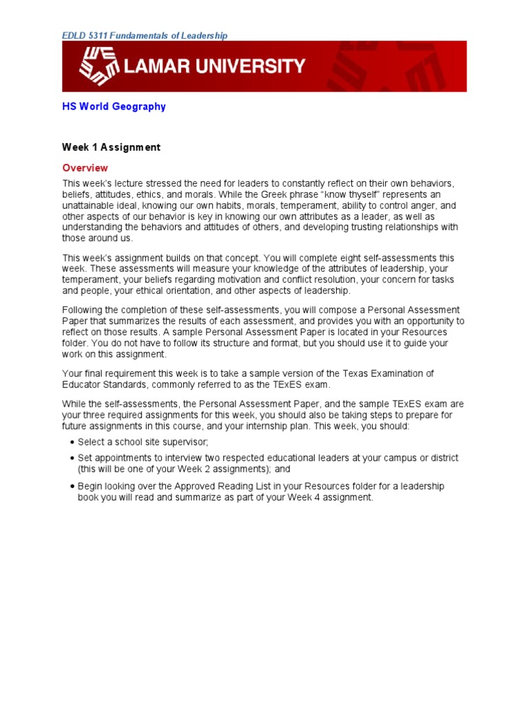 Week 1 Leadership Self-Assessment Tasks | PDF | Competence (Human ...