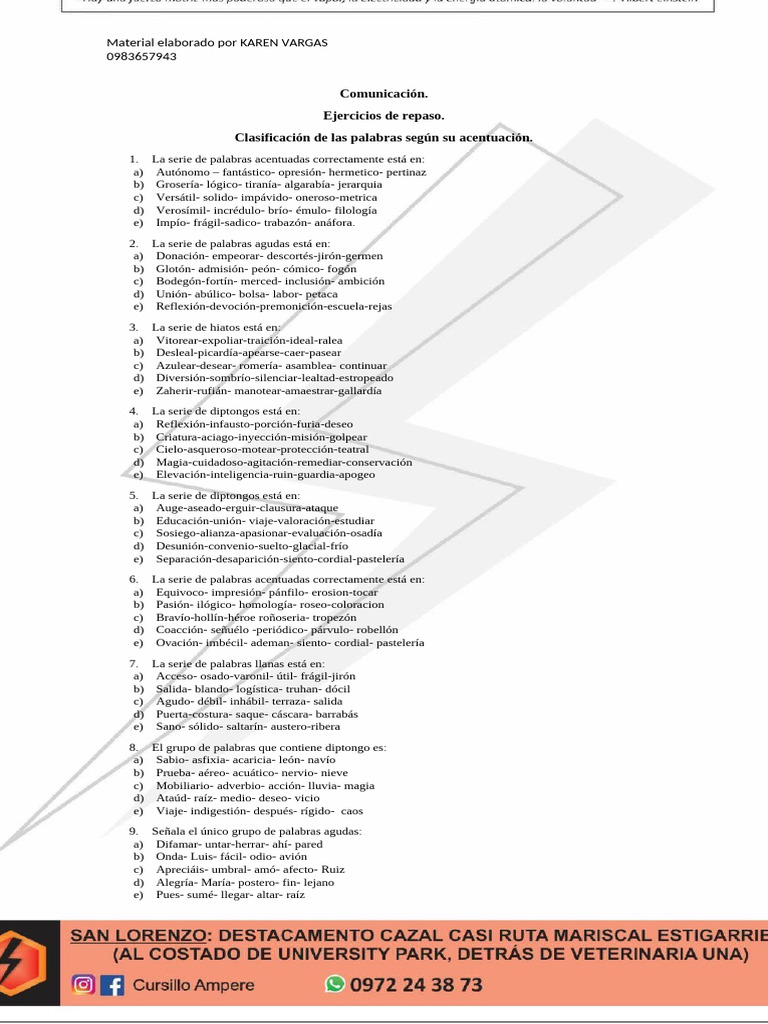 Ejercicios de Acentuación en Español | PDF | Fonética | Voz humana