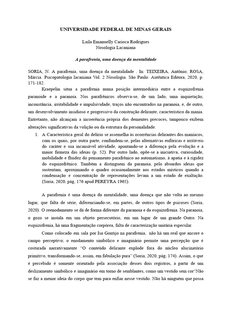 Parafrenia: Características e Delírios | PDF | Ilusão | Esquizofrenia