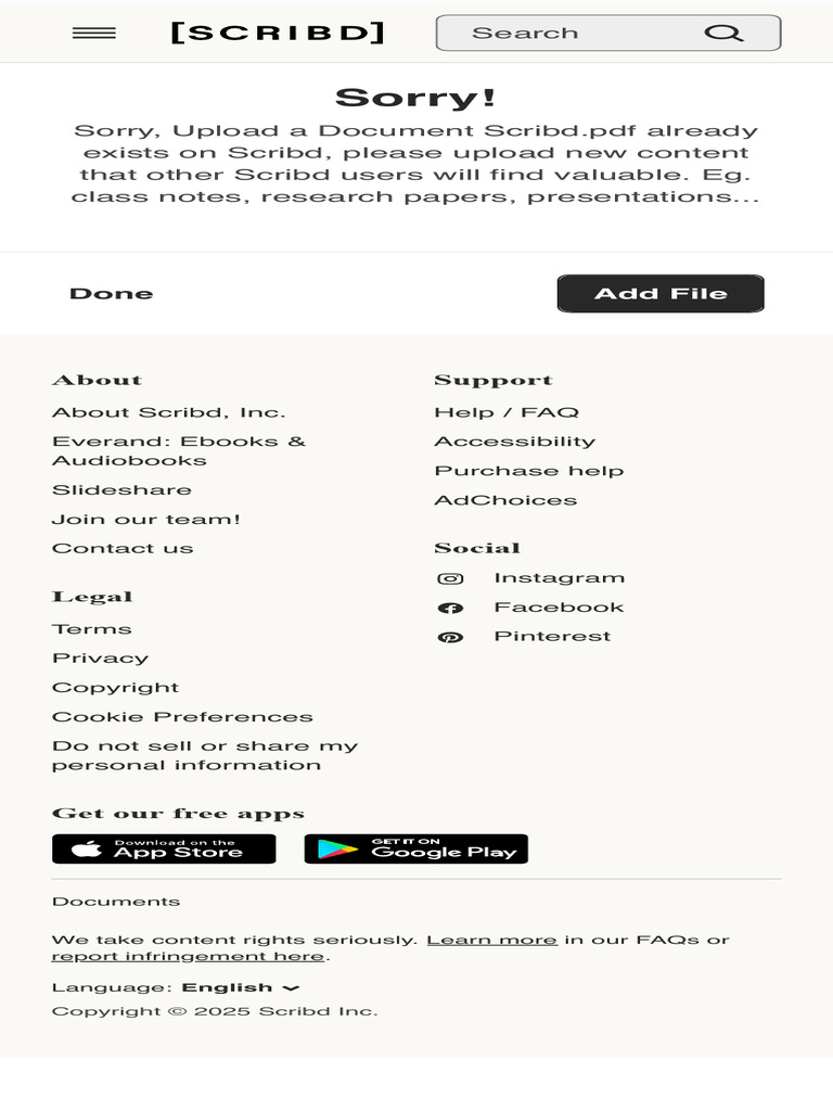 Scribd Document Upload Error Notice | PDF