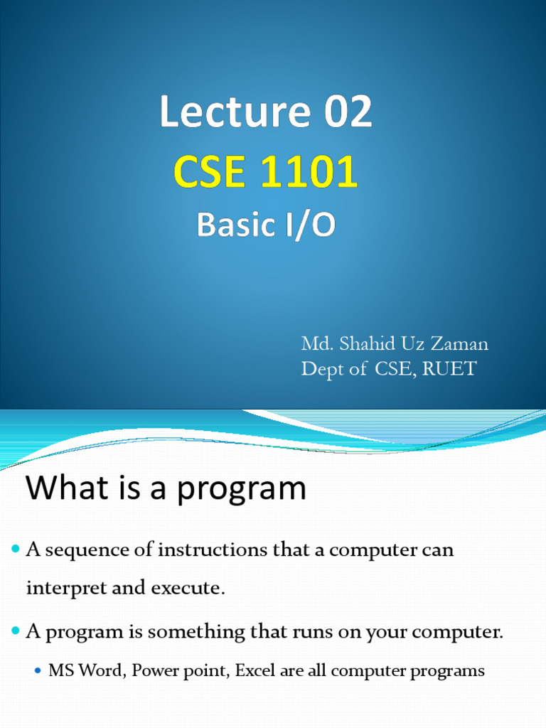 CSE 1101 Lec 02 | PDF | Computer Program | Programming