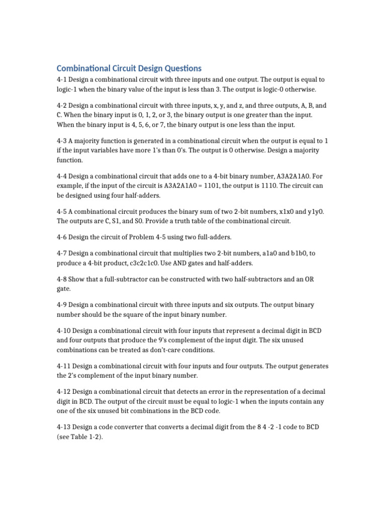 Combinational Circuit Questions | PDF