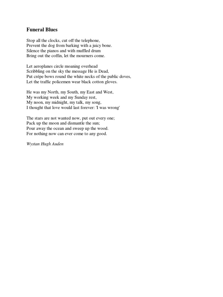 Funeral Blues Gedicht PDF