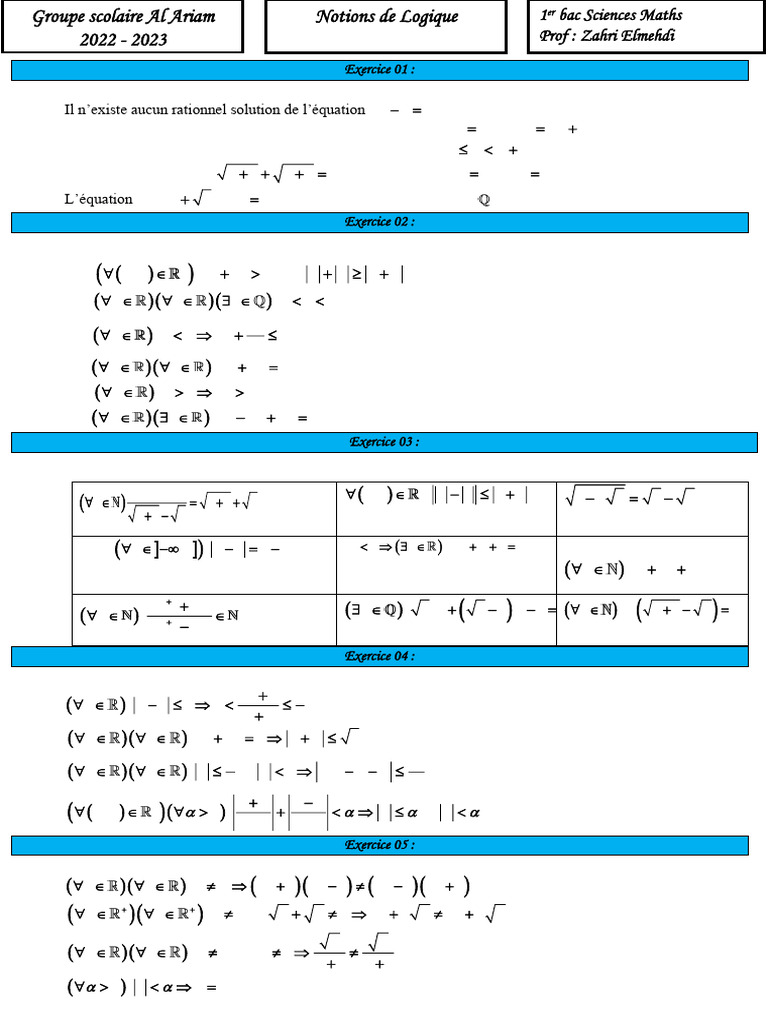 Notions de Logique pour 1er Bac Maths | PDF | Formalisme (Déductif ...