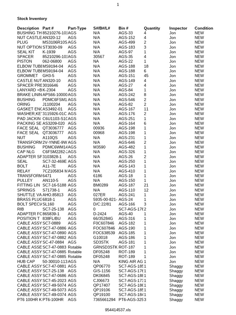Aircraft Stock Inventory List | PDF | Mechanical Engineering