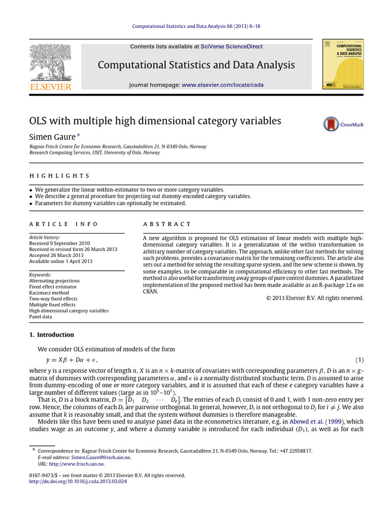 OLS With Multiple High Dimensional Category Variables | PDF | Ordinary ...