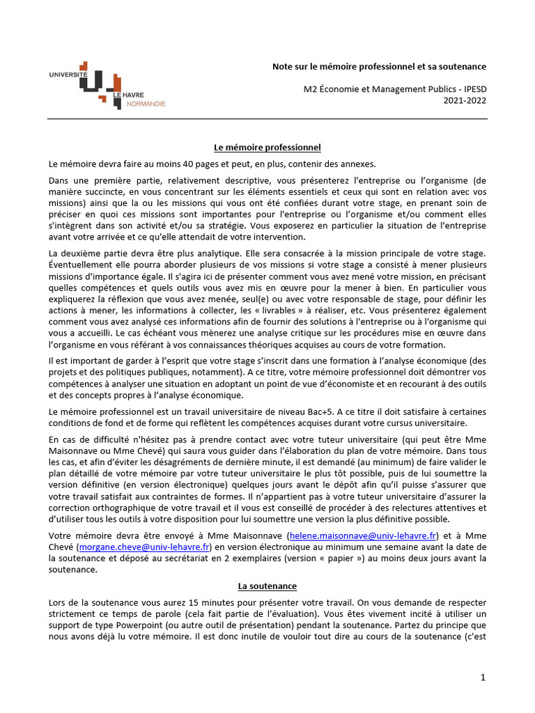 Guide du mémoire professionnel M2 | PDF | Business | Mémoire