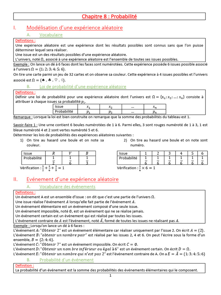 Introduction à la Probabilité et Événements | PDF | Hasard | Loi de ...