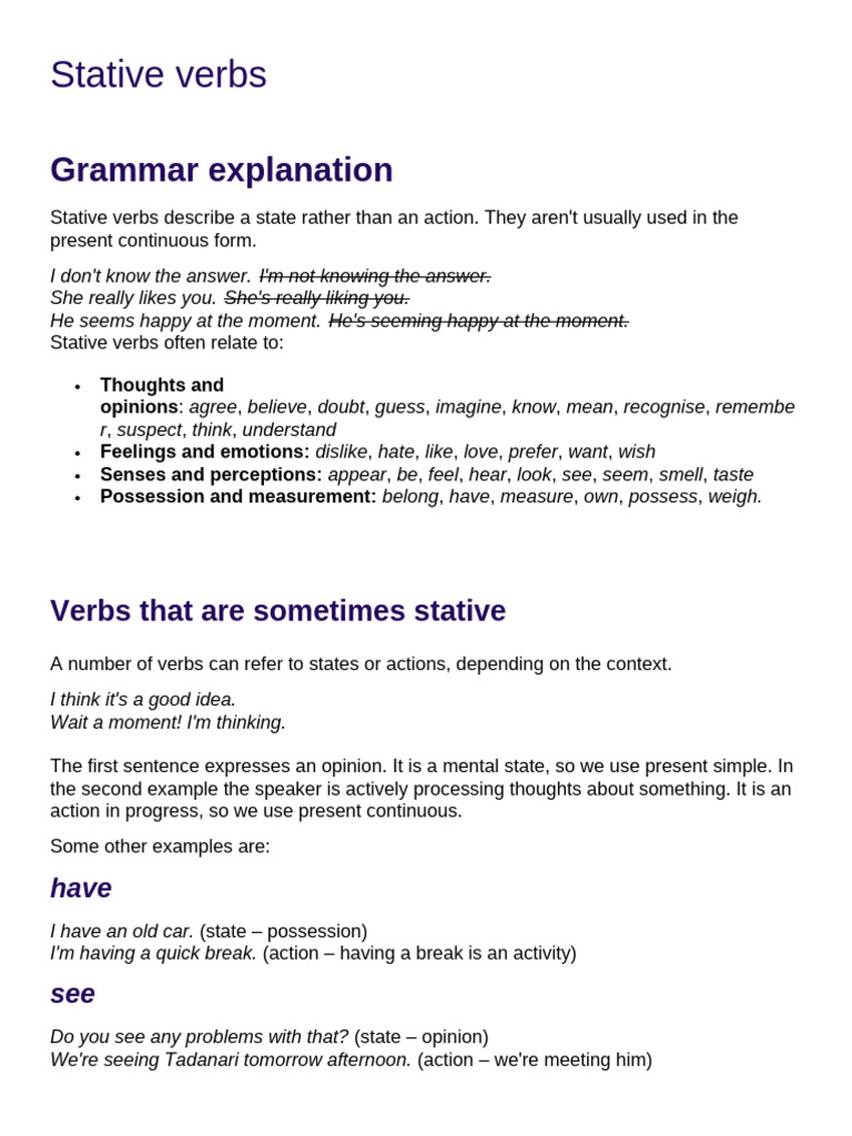 Understanding Stative Verbs in English | PDF | Thought | Mental Processes