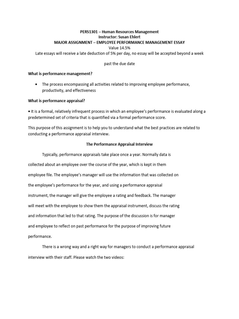 PERS1301 HRM Major Assignment Description | PDF | Performance Appraisal ...
