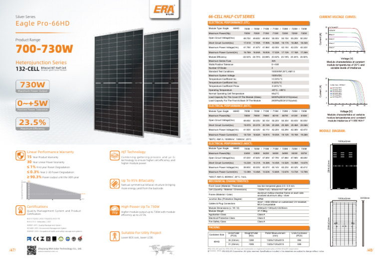 ERA Solar 700W-730W Datasheet | PDF | Solar Panel | Electrical Engineering