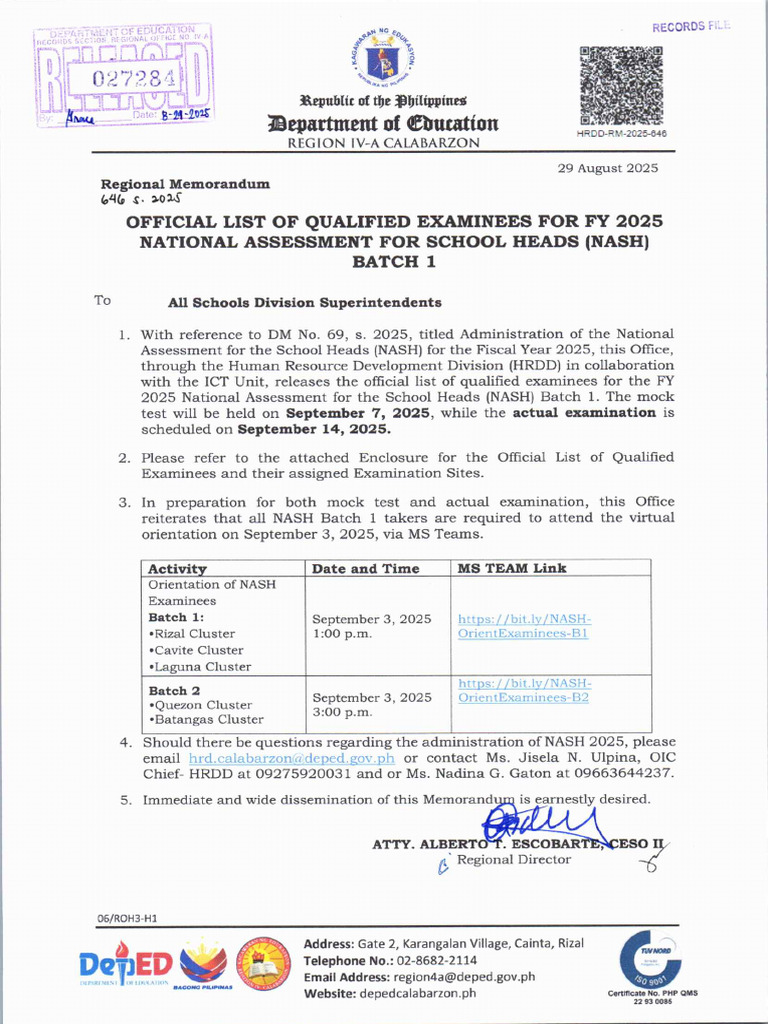 NASH 2025 Passers List - Batch 1 | PDF