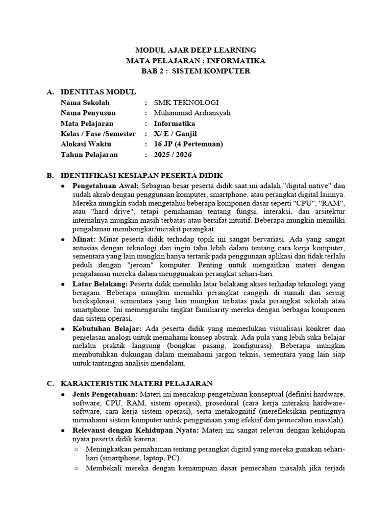 Modul Ajar Sistem Komputer Informatika | PDF