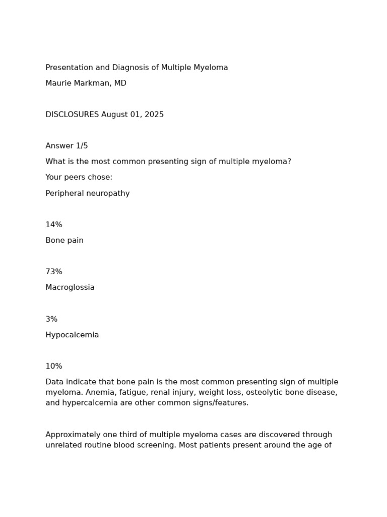 Multiple Myeloma: Signs and Diagnosis | PDF | Multiple Myeloma ...