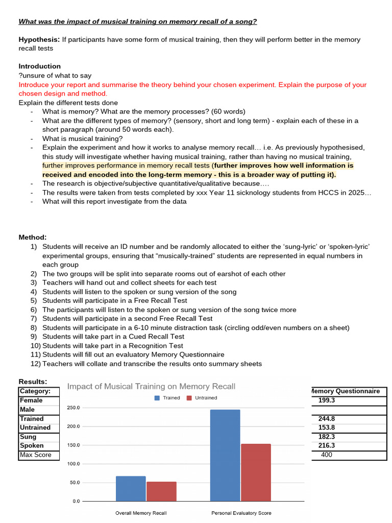 Musical Training's Effect on Memory Recall | PDF | Experiment | Recall ...