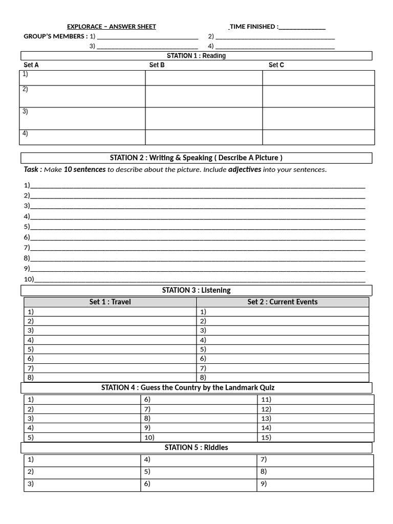 Explorace Answer Sheet Template | PDF | Linguistics | Grammar