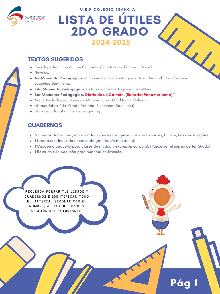 Lista de útiles 2do grado 2024-2025 | PDF | Papel