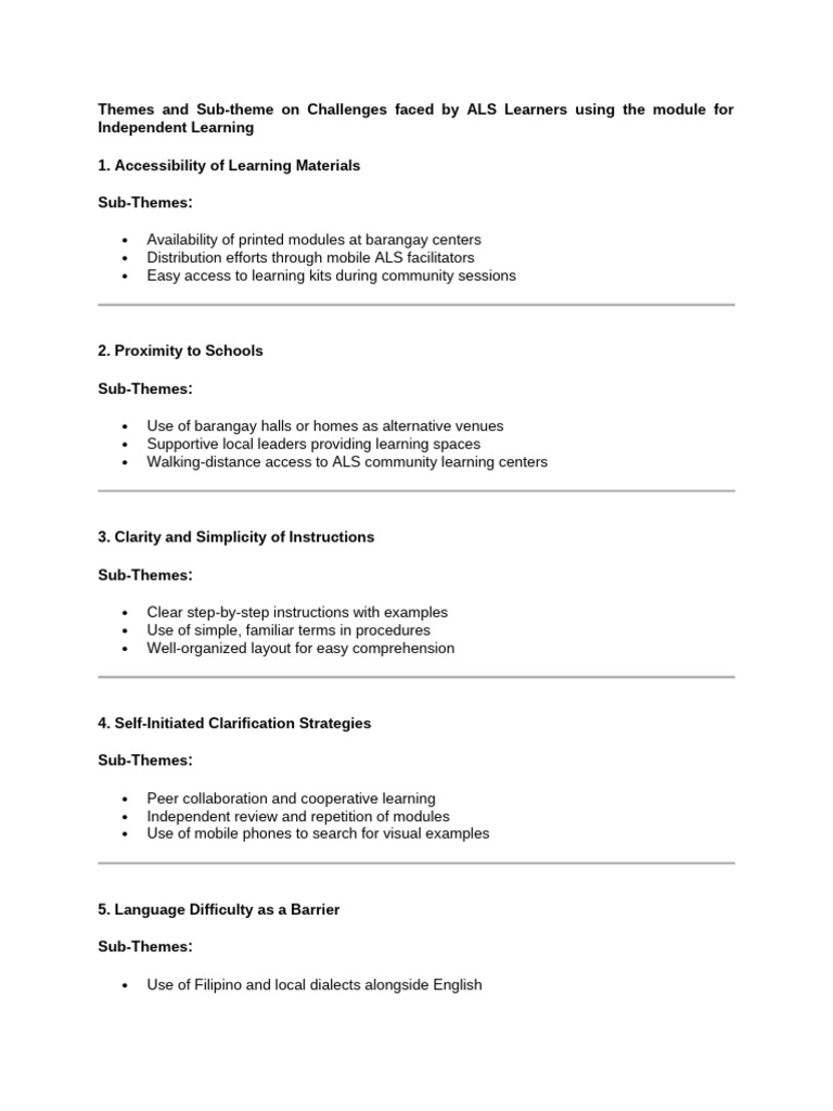 Challenges for ALS Learners in Modules | PDF | Learning | Menu