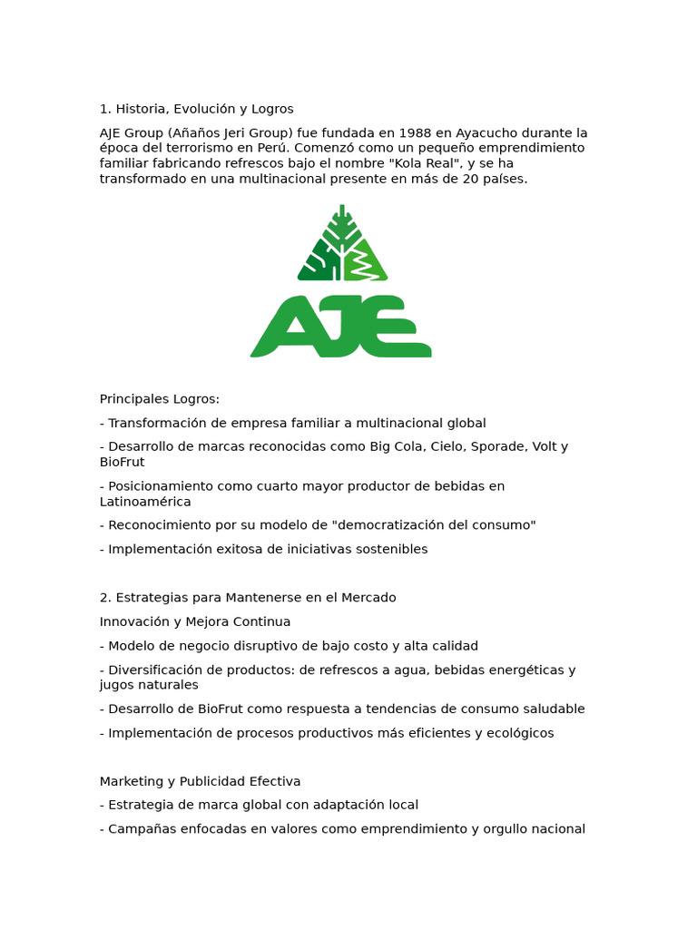 AJE Group: Éxito y Sostenibilidad Empresarial | PDF | Sustentabilidad ...
