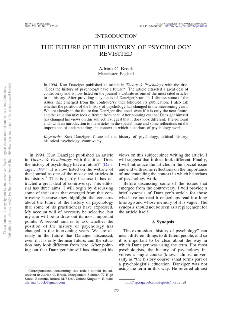 Brock 2016 The Future of The History of Psychology HPPDF | PDF ...