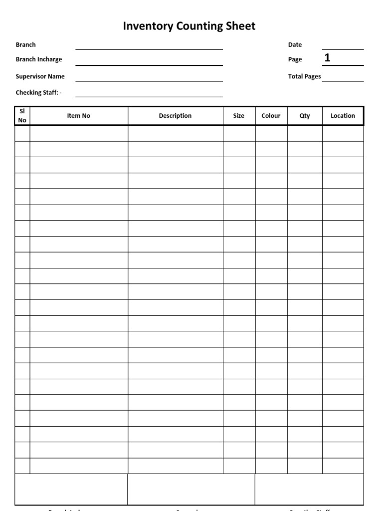 Inventory Counting Sheet Template | PDF