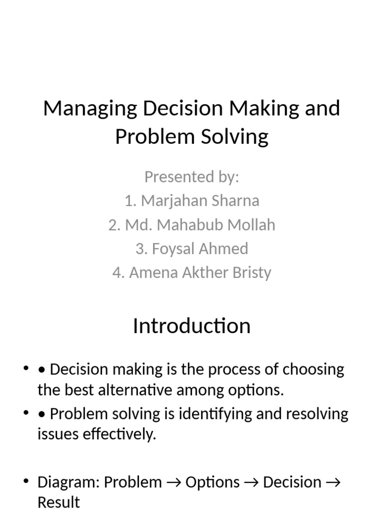 Managing Decision Making and Problem Solving MIU | PDF