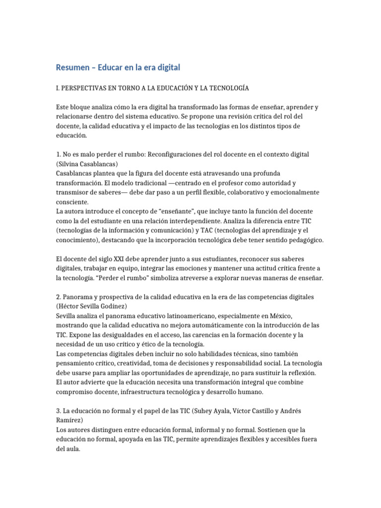 Resumen - Educar en La Era Digital (Completo) | PDF | Maestros | Enseñando