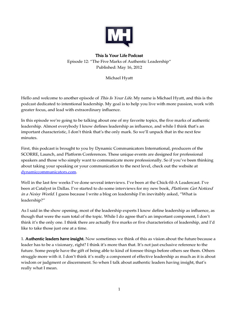 Five Marks of Authentic Leadership | PDF | Leadership