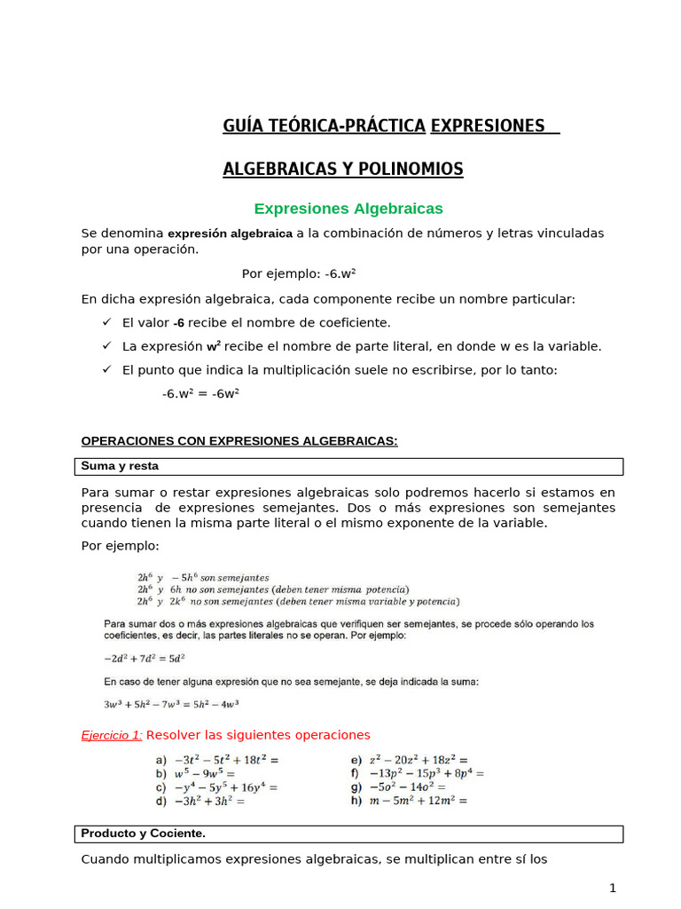 Expresiones Algebraicas y Polinomios | PDF | Multiplicación ...