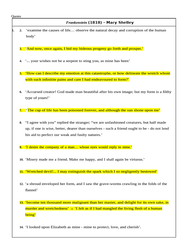 Key Quotes from Frankenstein | PDF | Frankenstein