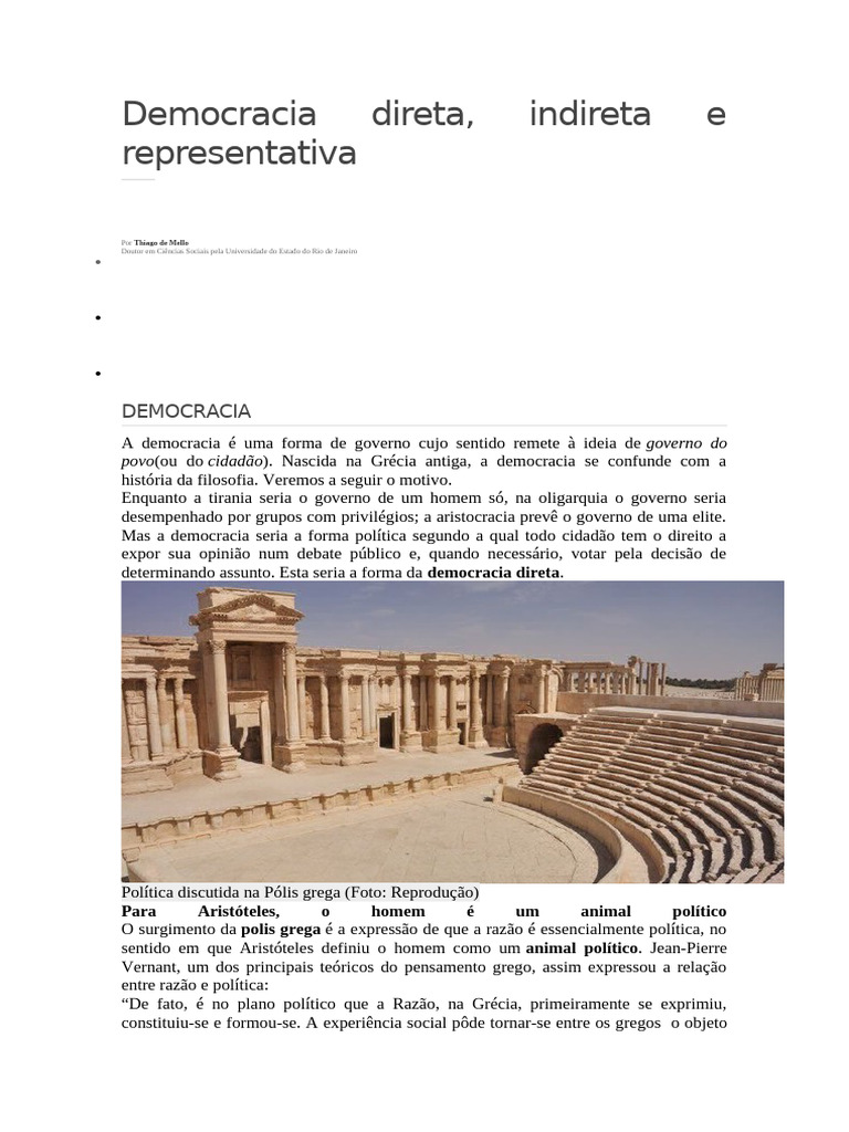 Democracia Direta e Representativa | PDF | Democracia | Ideologias ...