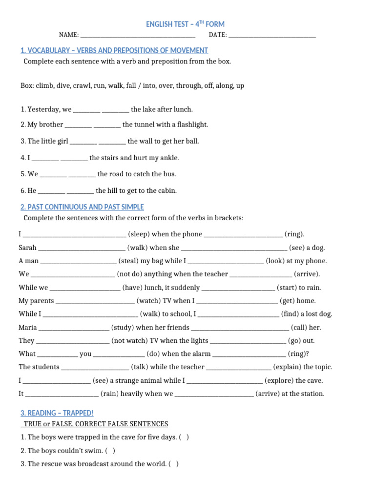 4th Form English Test: Vocabulary & Grammar | PDF | English Language