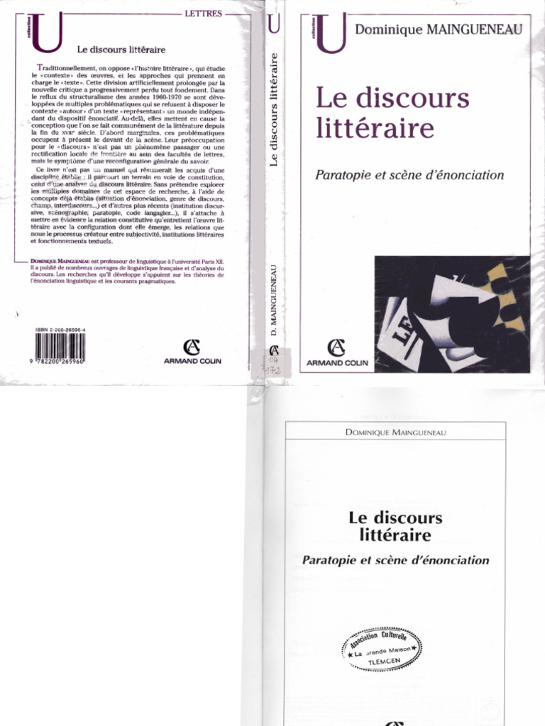 Le Discours Litteraire. Paratopie Et Scene D'enonciation. Dominique ...