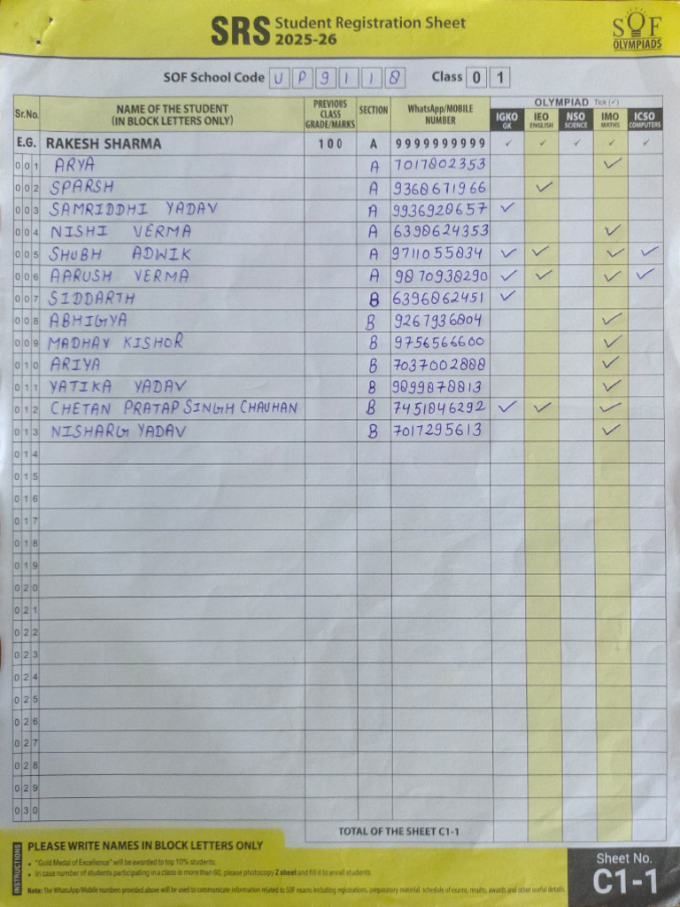 Student Registration Sheet | PDF