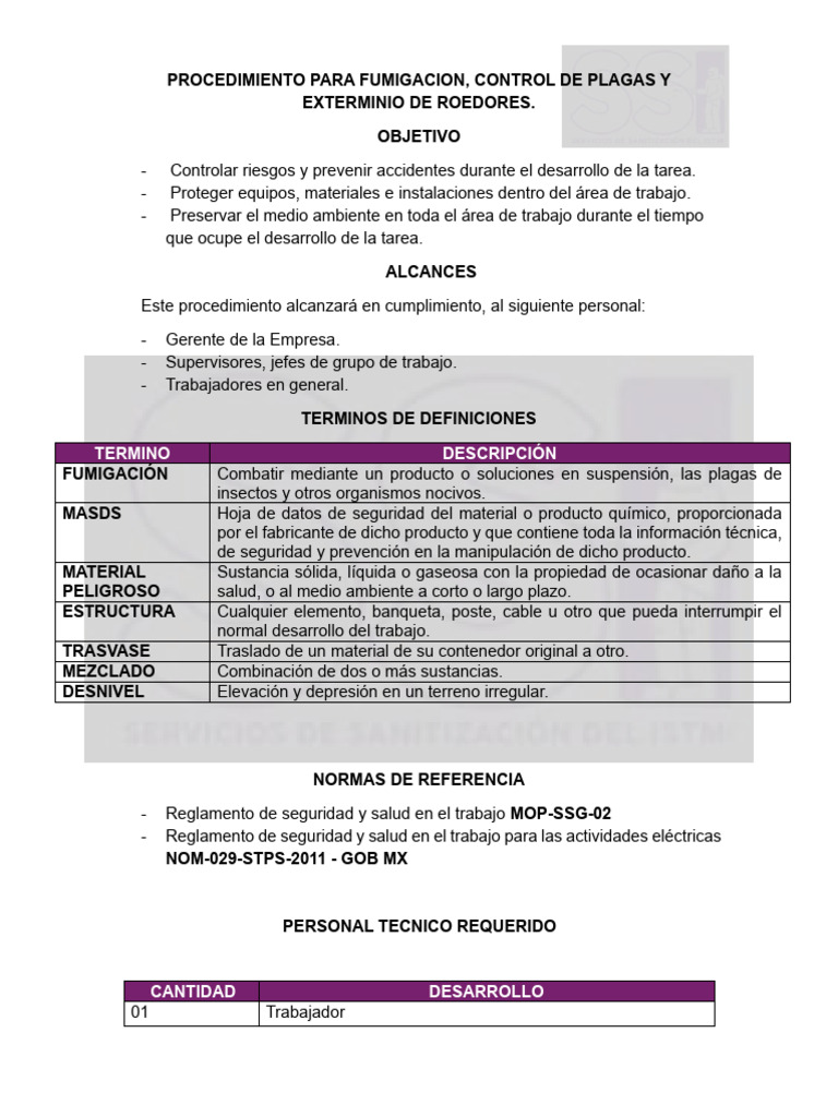Procedimiento de Fumigación y Control de Plagas | PDF | Pesticida ...