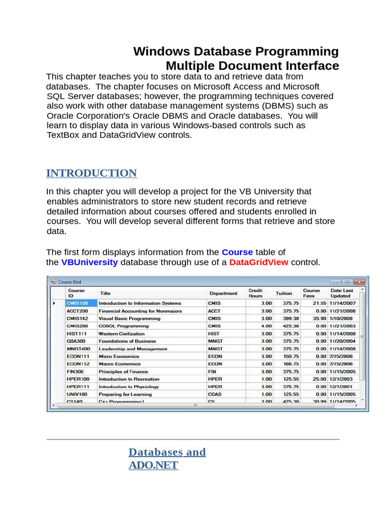 Windows Database Programming Guide | PDF | Databases | Microsoft Access