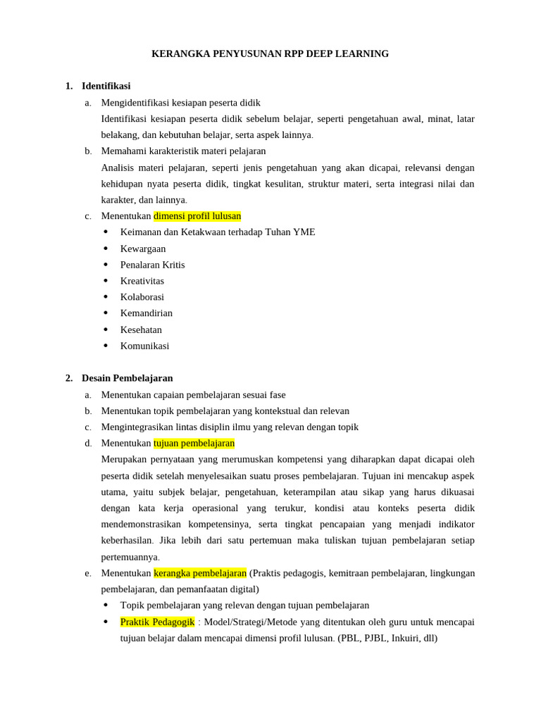 Bahan Dasar Penyusunan Rpp Deep Learning | PDF