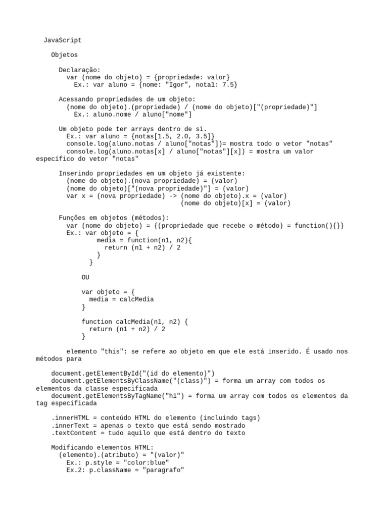 Introdução a Objetos em JavaScript | PDF | Elemento HTML | Html
