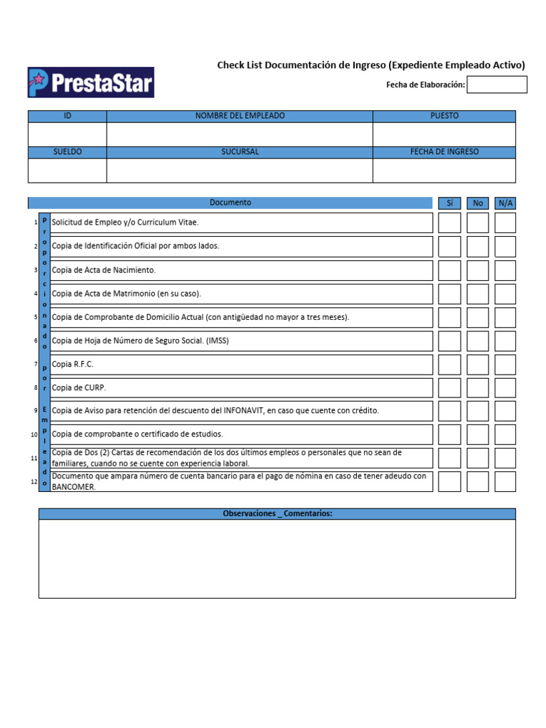 Check List Documentación Empleado Activo | PDF