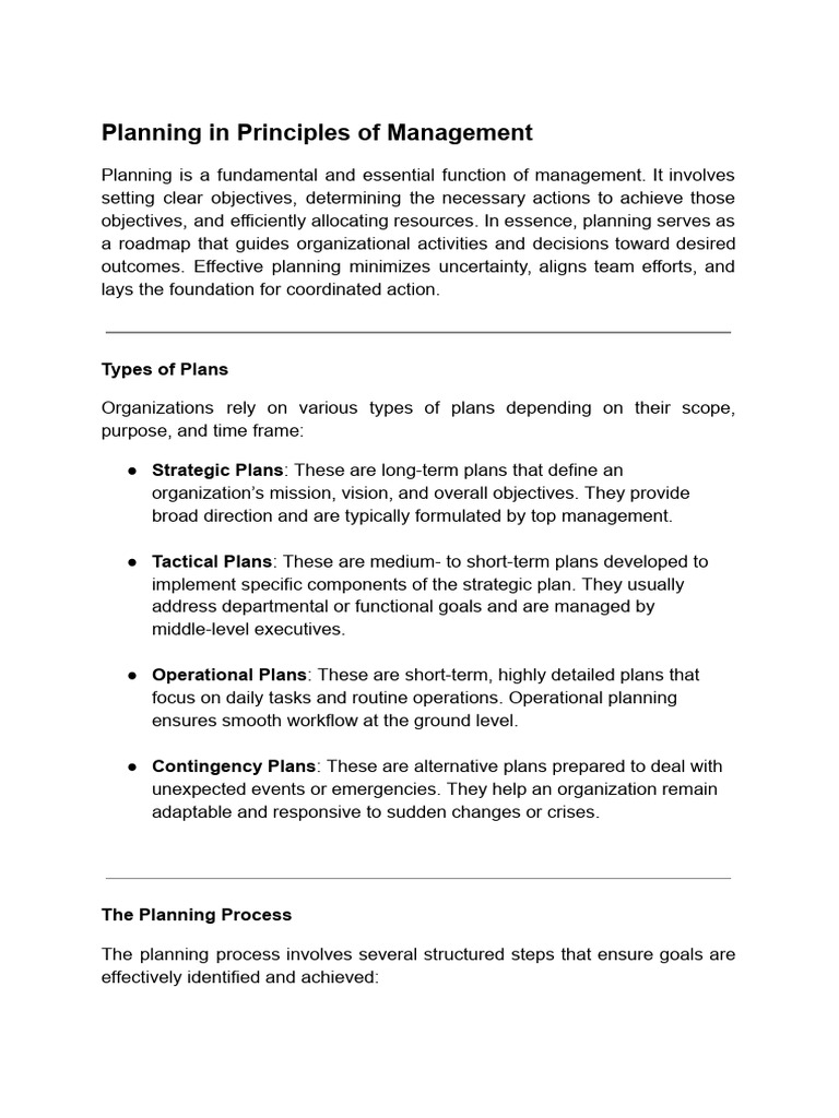 Planning - Principles of Management (BAM-301) by GCUF GUIDERS | PDF ...