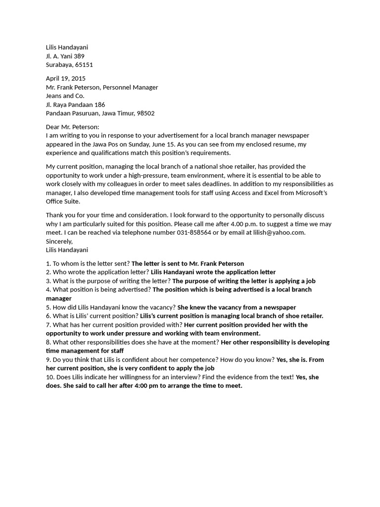 Job Application for Branch Manager Position | PDF | Résumé