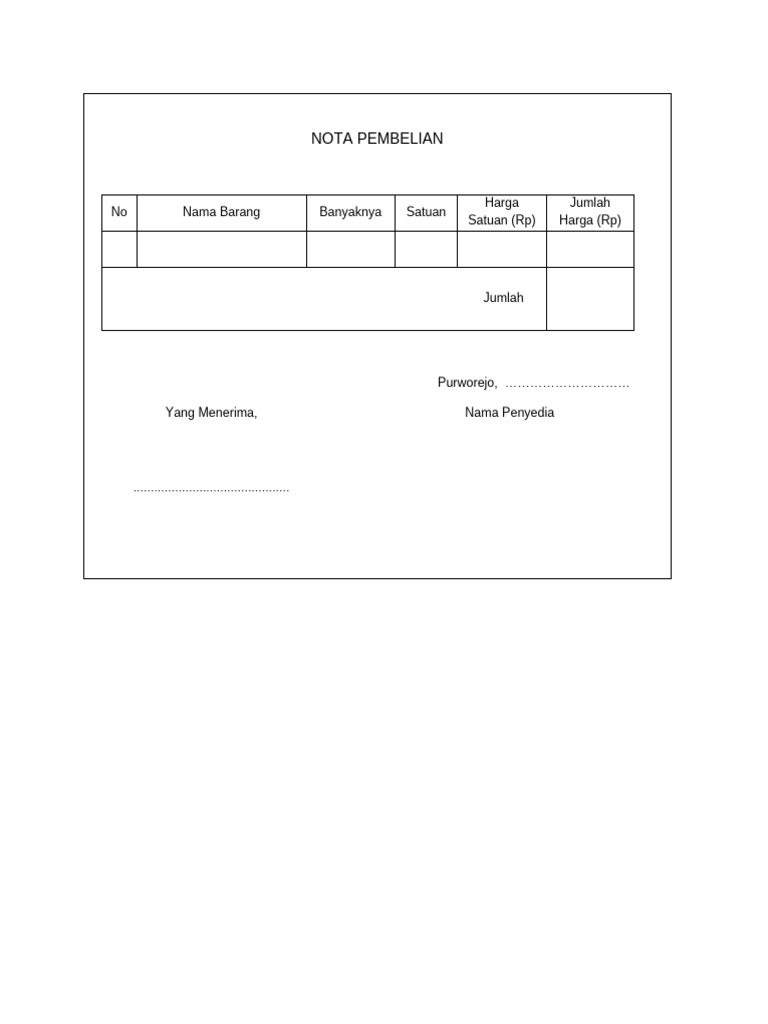 Nota Pembelian Barang Purworejo | PDF