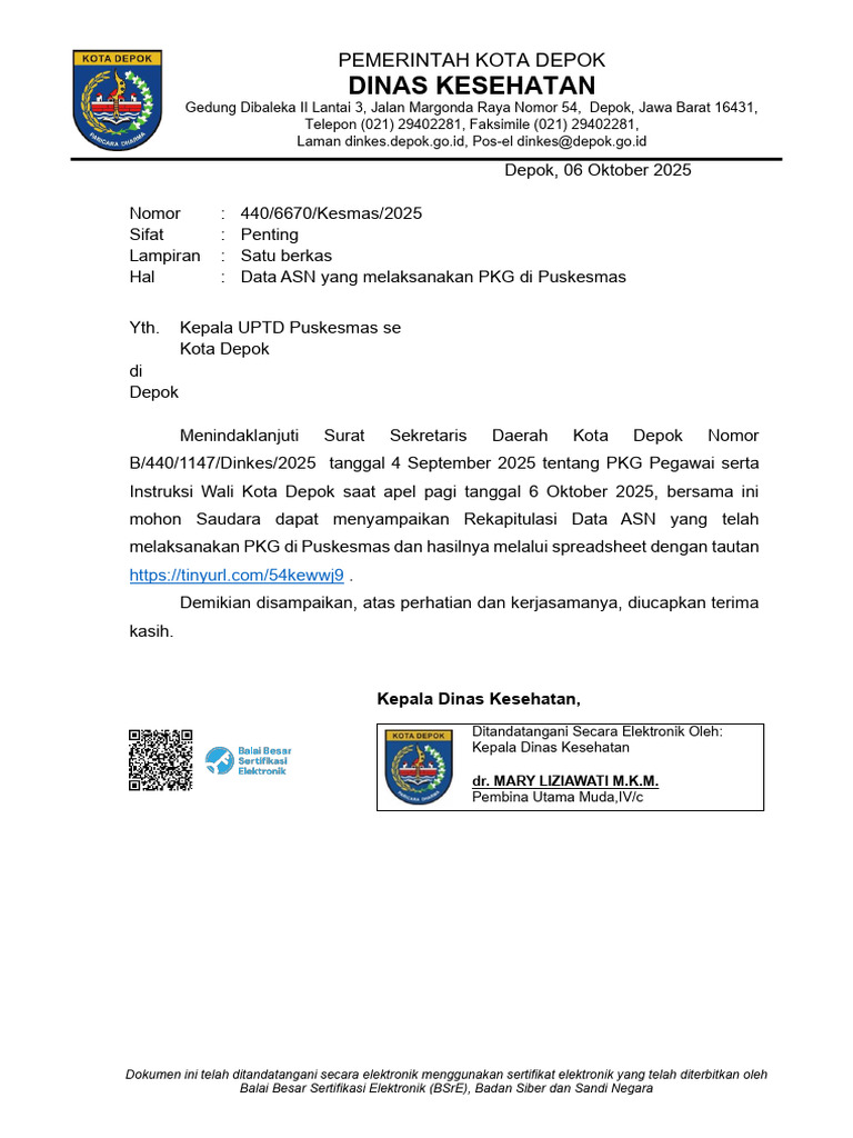 Rekap Data ASN PKG Puskesmas Depok | PDF