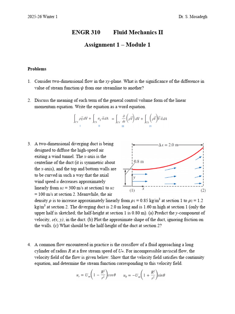 ENGR 310 - Assignment 1 | PDF | Fluid Dynamics | Dynamics (Mechanics)