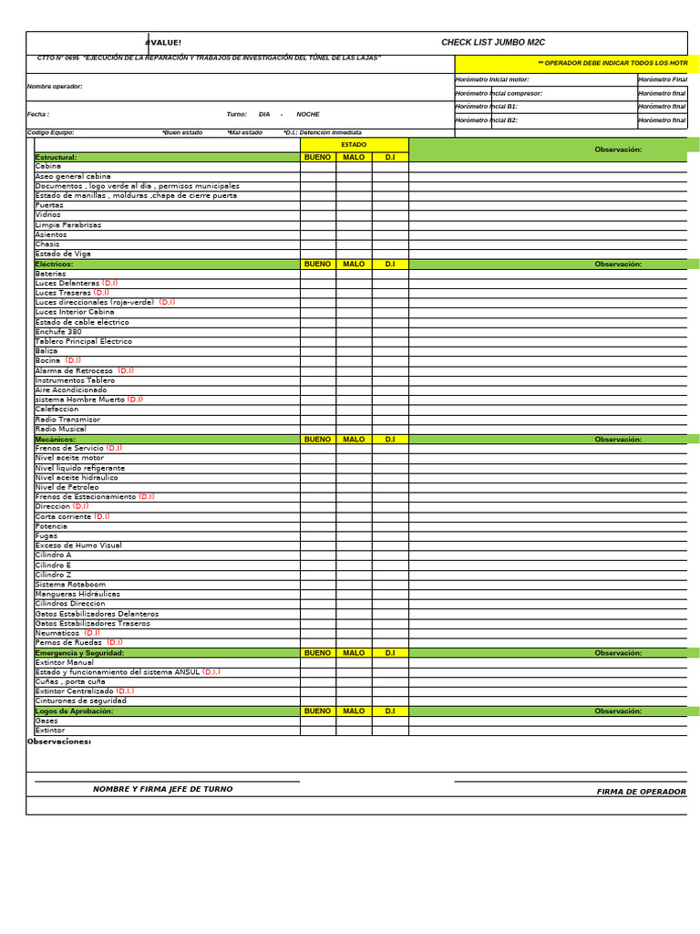 Checklist de Mantenimiento Jumbo M2C | PDF | Vehículo de motor | Vehículos