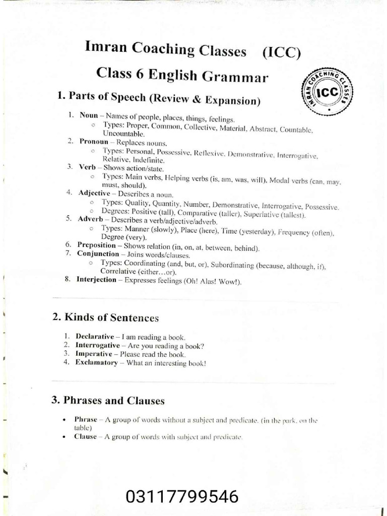 Class 6 English Grammar | PDF