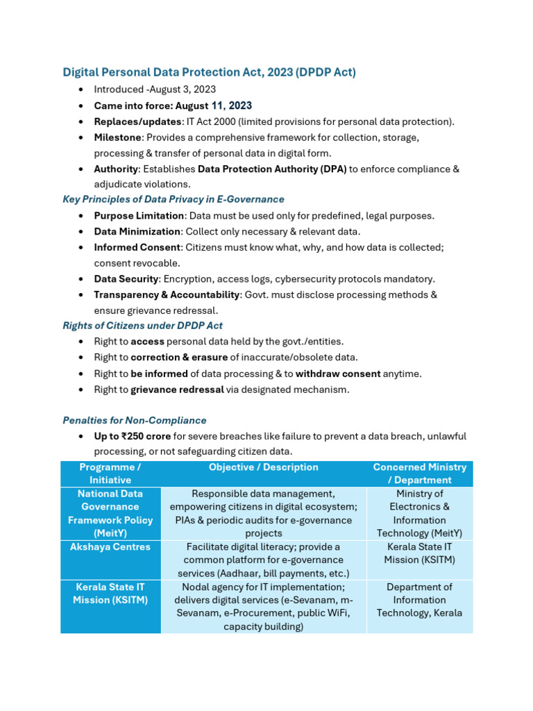 DPDP Act 2023: Data Protection Framework | PDF | Computer Security ...